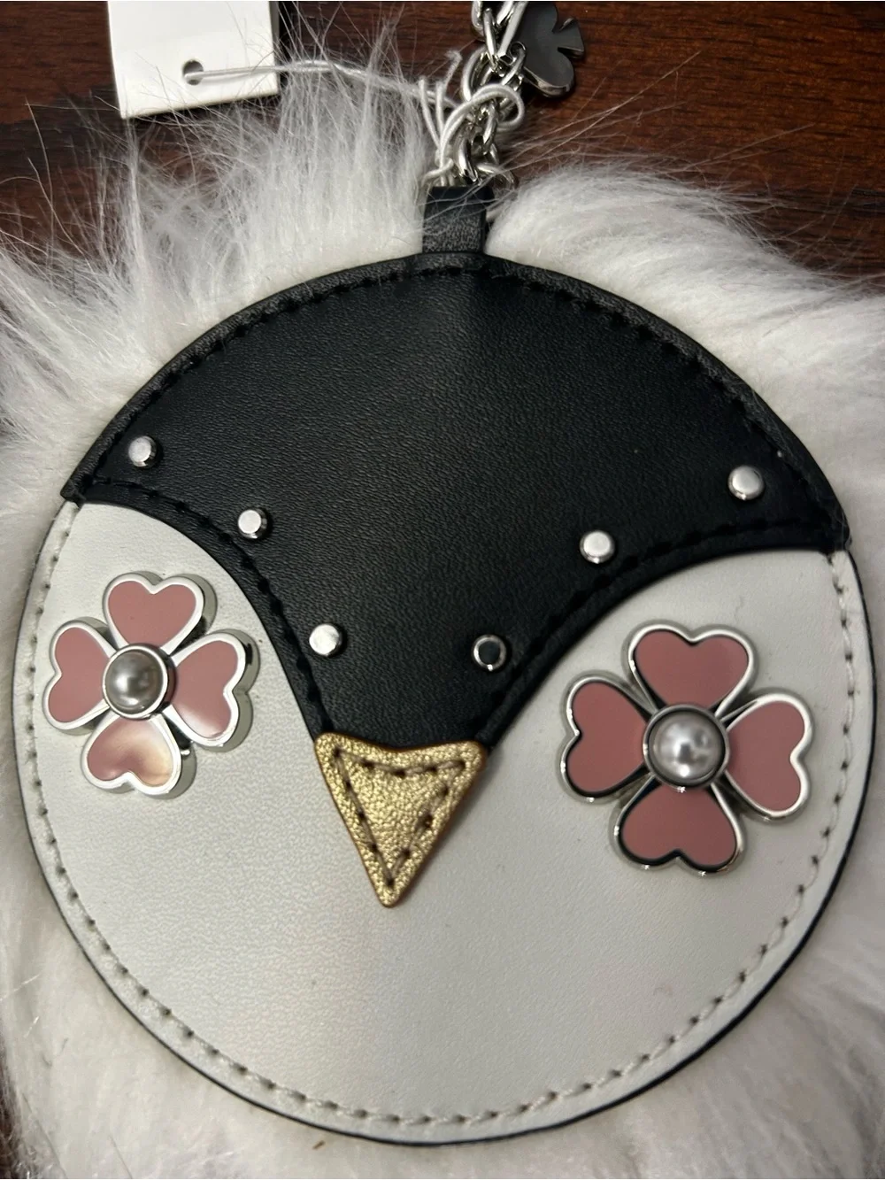 Kate Spade Frosty Penguin Poof Bag Charm Keychain Faux Fur NWT